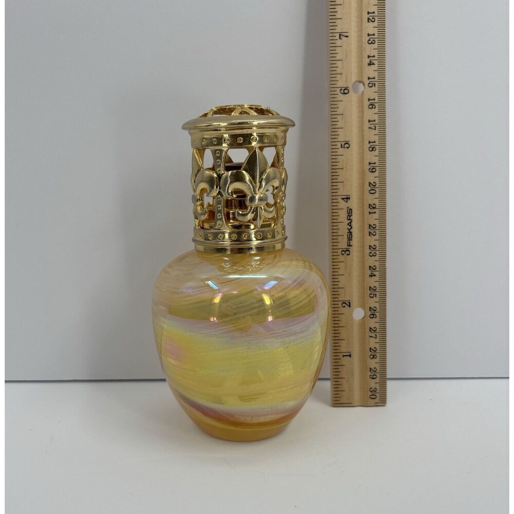 Fragrance Lamp With Diffuser Iridescent Gold With White Swirls Art Glass Base - Picture 13 of 14
